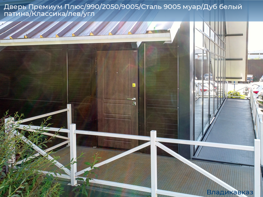 Дверь Премиум Плюс/990/2050/9005/Сталь 9005 муар/Дуб белый патина/Классика/лев/угл, vladikavkaz.doorhan.ru