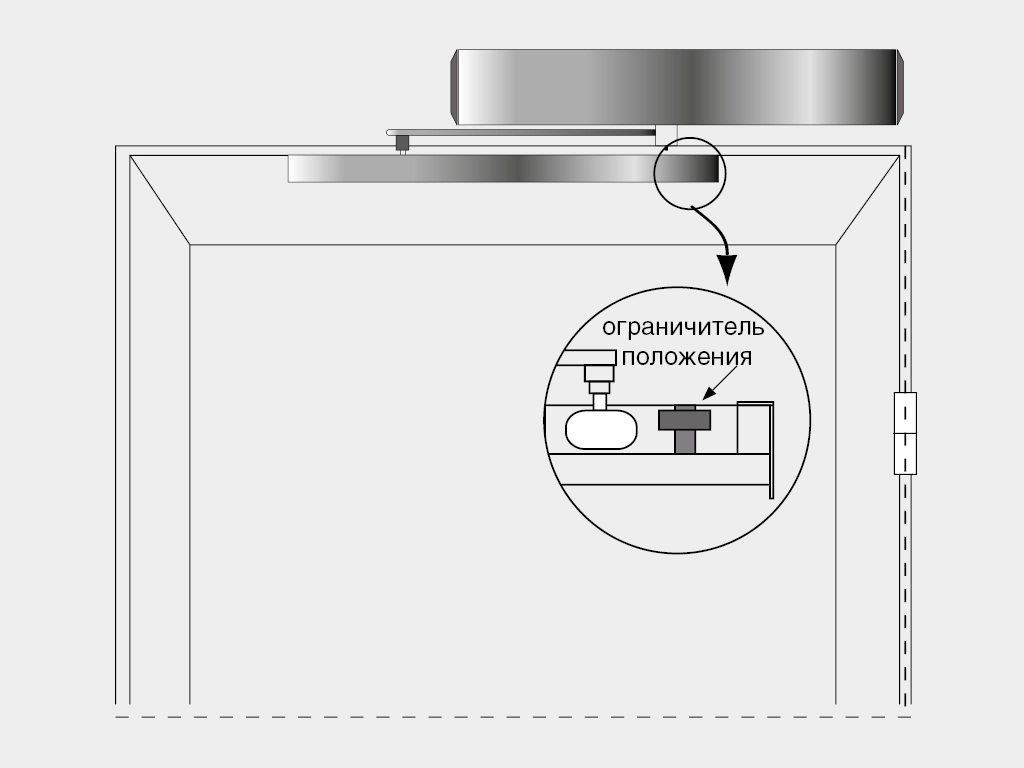 Открывание внутрь. Правое положение.